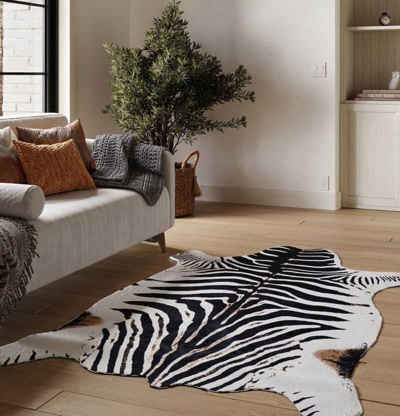NativeSkins Faux Zebra (Large) | 4.6ft x 6.6ft | Zebra Print | Western Bedroom Decor | Hand-Cut, Faux Suede No-Slip Backing | Western Rug | Animal Print Rug | Zebra Hide - Image 1